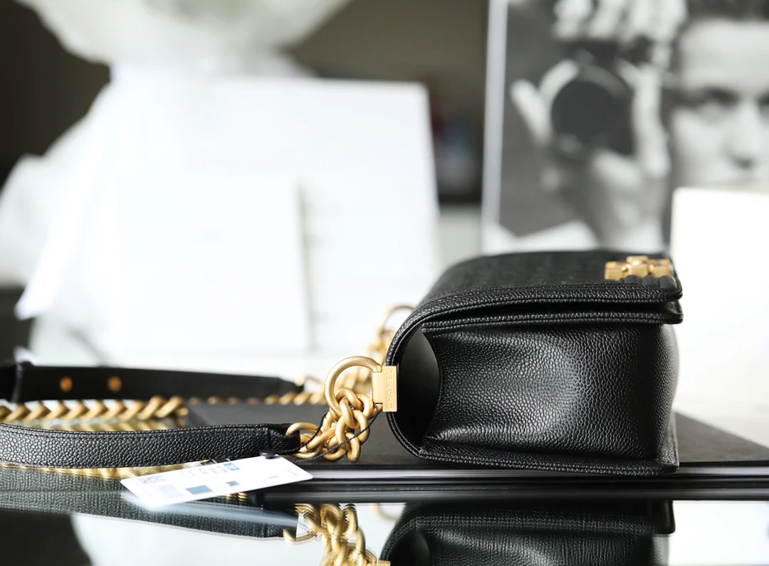 Chanel Le Boy Crystal Diamond Pattern Caviar - Medium - Black Gold