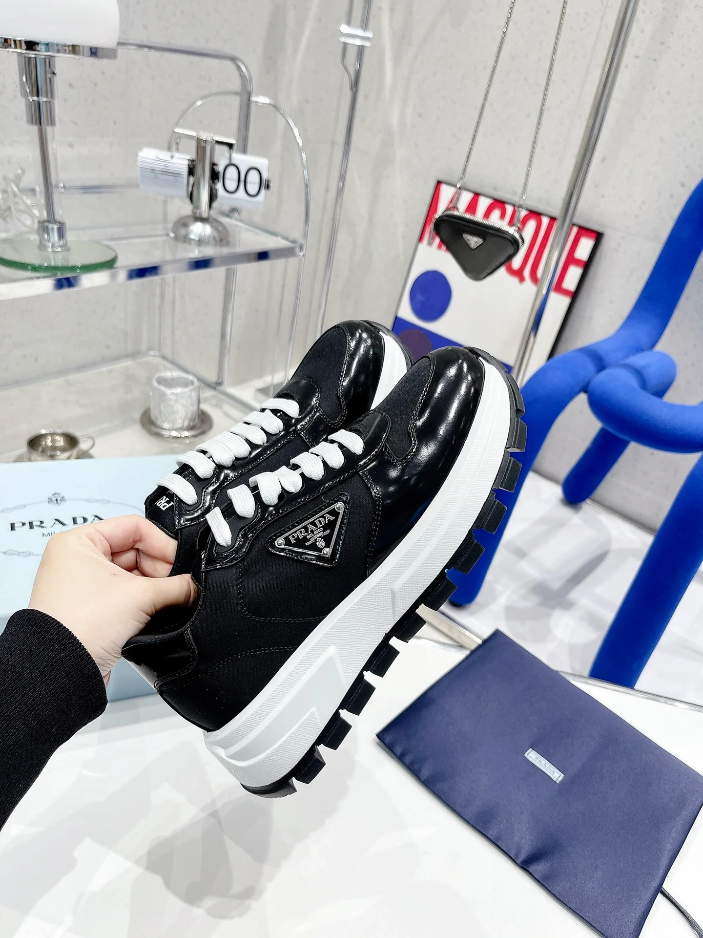 Prada - Черные повседневные кроссовки на платформе