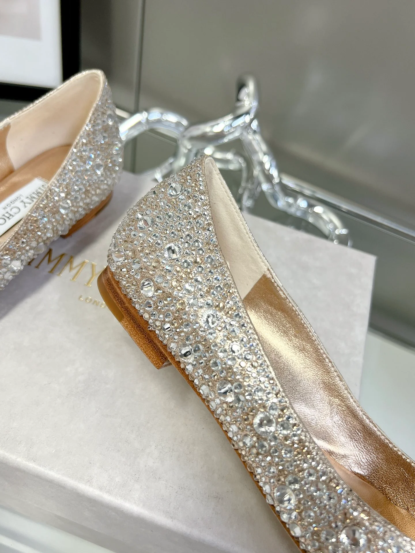Свадебные туфли-балетки Jimmy Crystal - золотисто-серебристые