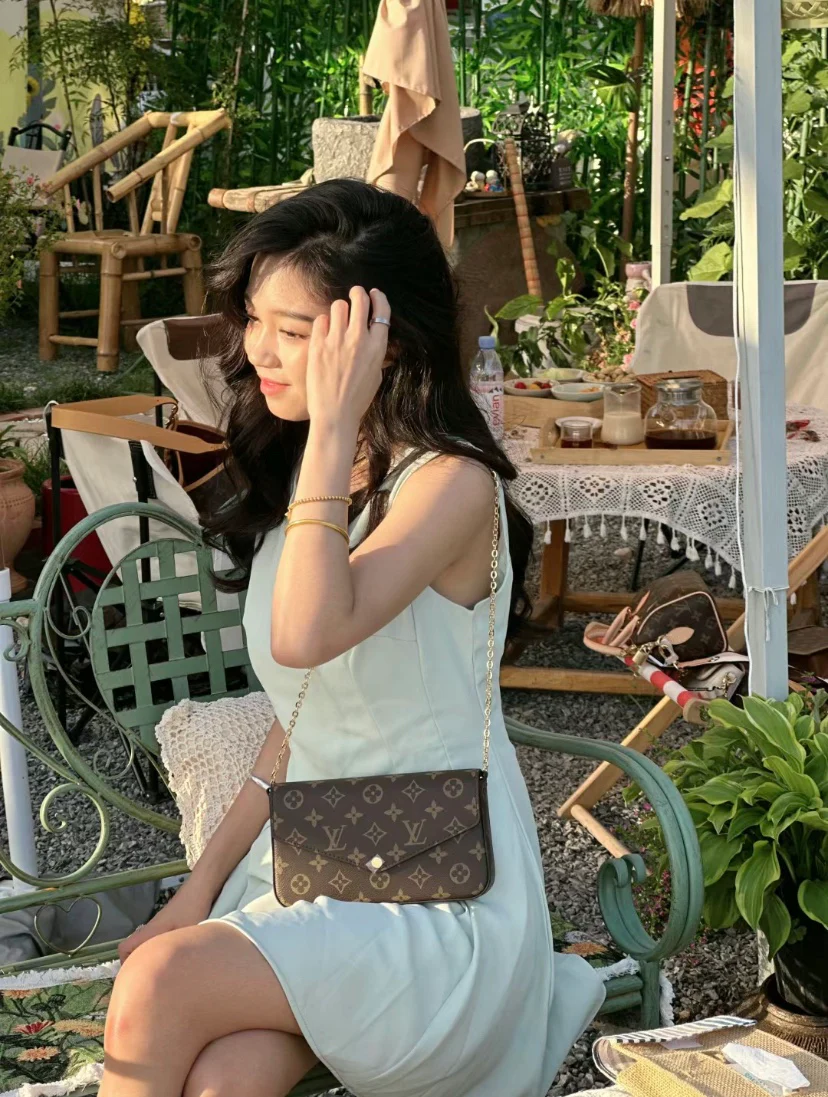 LV-m81896-felicie-pochette сумка с клапаном и карманом, коричневая