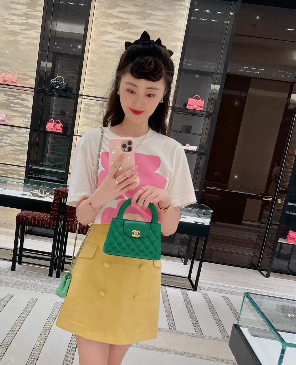 Сумка Chanel Kelly Chain, большая, изумрудно-зеленая.