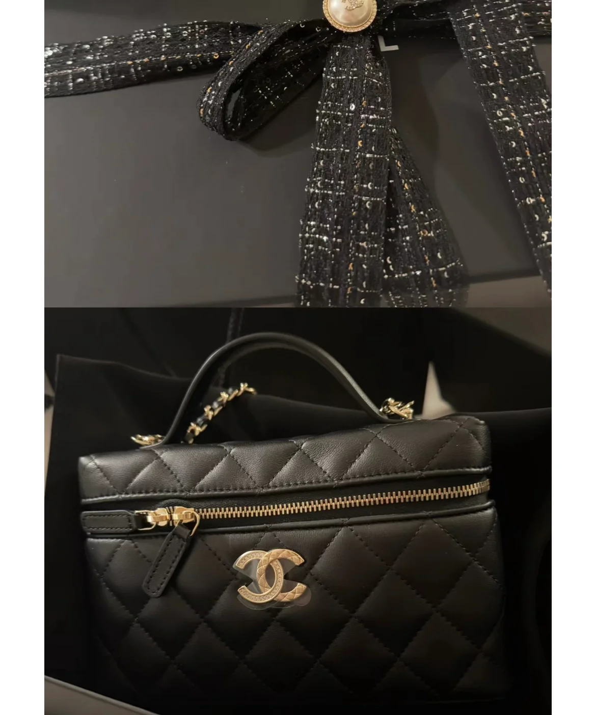 Сумка-ланчбокс Chanel 25c-LP из овечьей кожи - черная