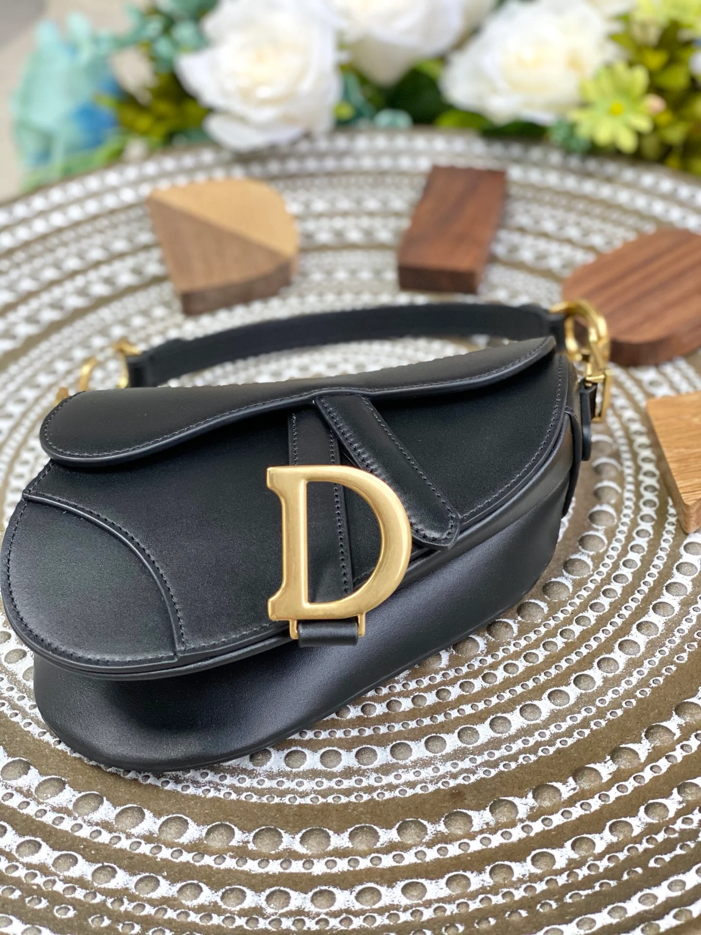 Сумка Dior Saddle Bag - с принтом пальм - маленькая, черная - 19 см