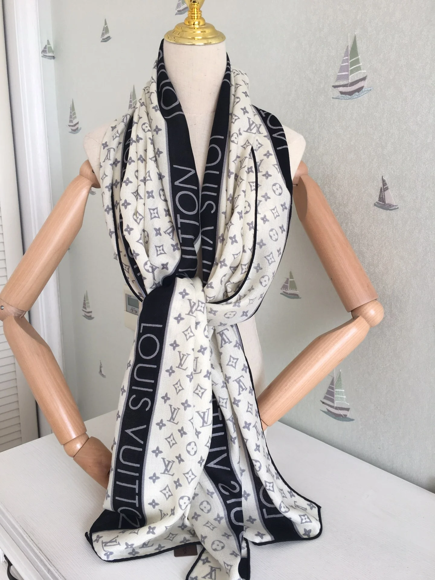 Кашемировый шарф LV в елочку - 65-200 см - 1 шт.