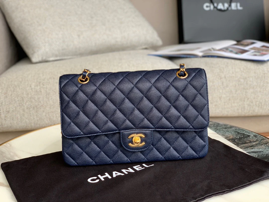 Сумка Chanel CF весна/лето 2019 — темно-синяя — 25 см