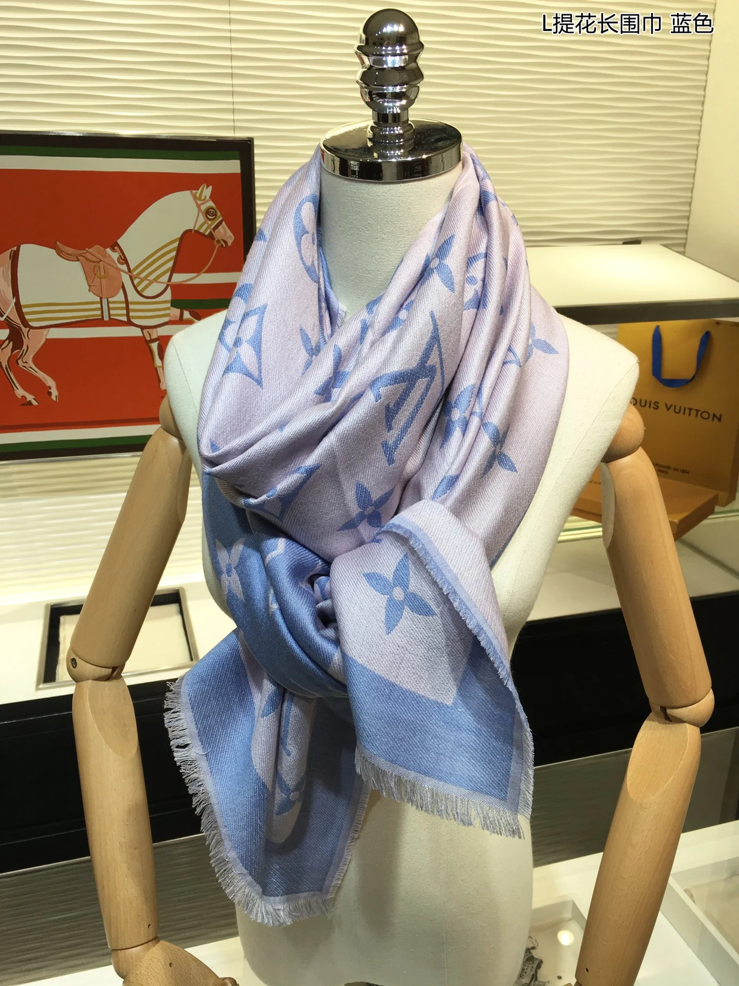 Шерстяной жаккардовый шарф LV Miss LV - 75-200 см - 1 шт.