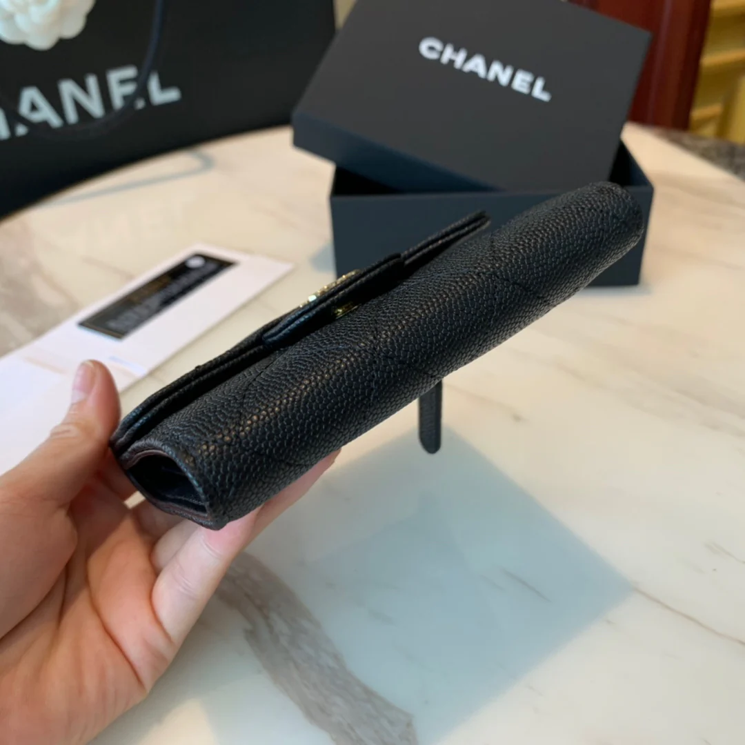 Кошелек Chanel Classic Bulb Pattern - CF - черный с золотой фурнитурой