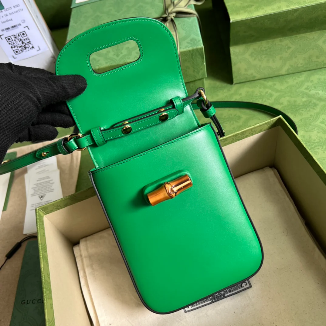 Сумка Gucci из бамбука - 14x16x4 см - Яблочно-зеленый
