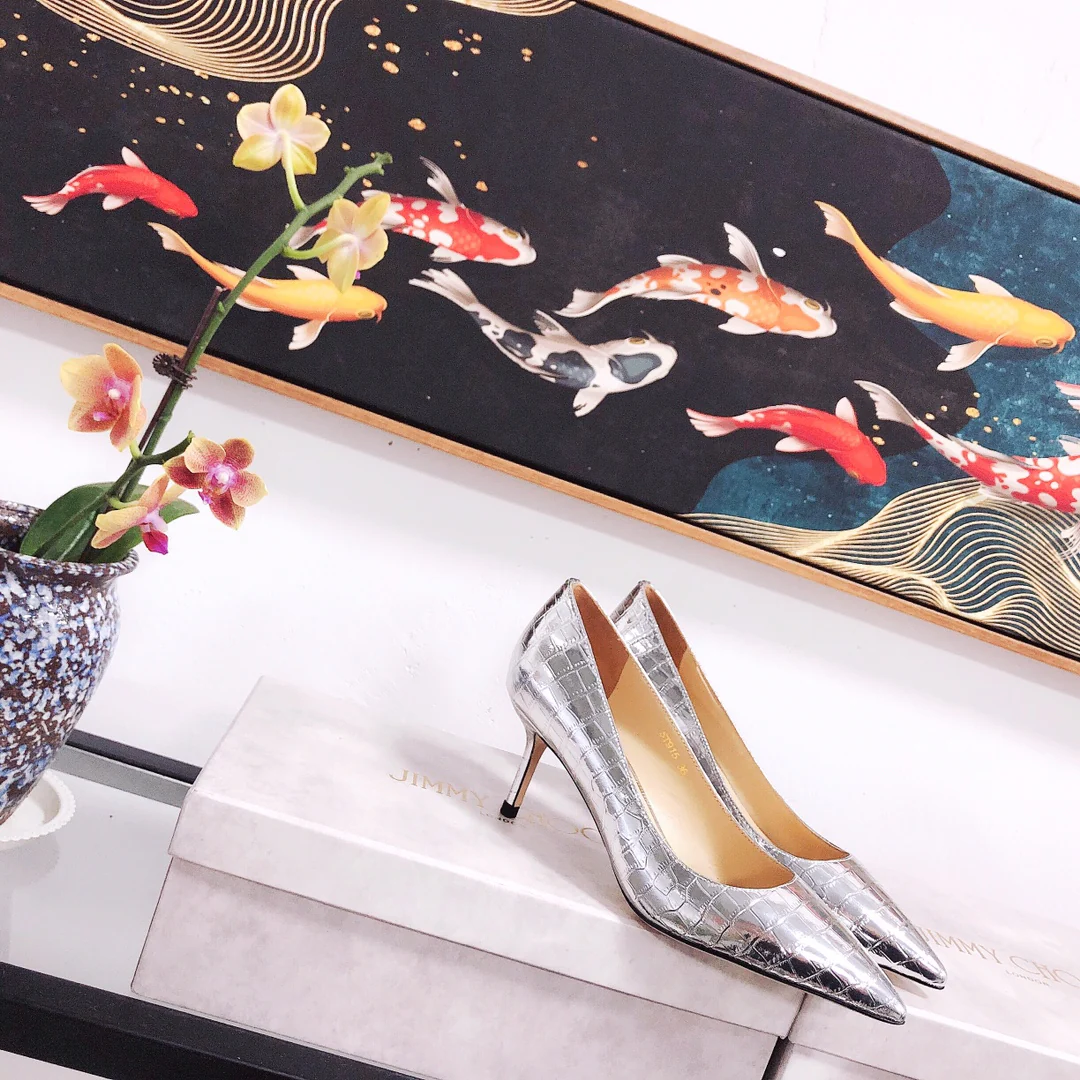 Jimmy - Туфли на высоком каблуке необычной формы - Узор под камень - Серебристые