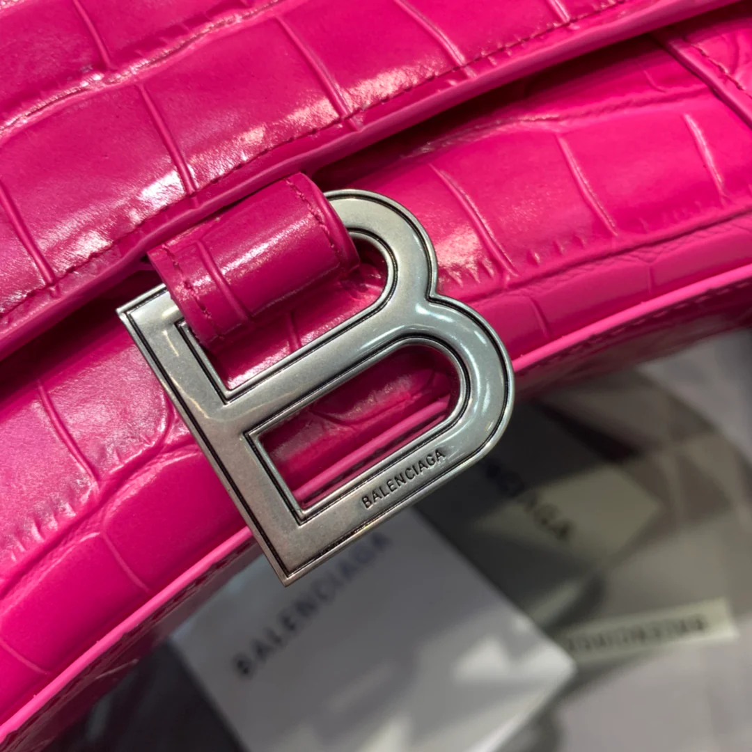 Сумка Balenciaga Hourglass - розово-красный с крокодиловым узором