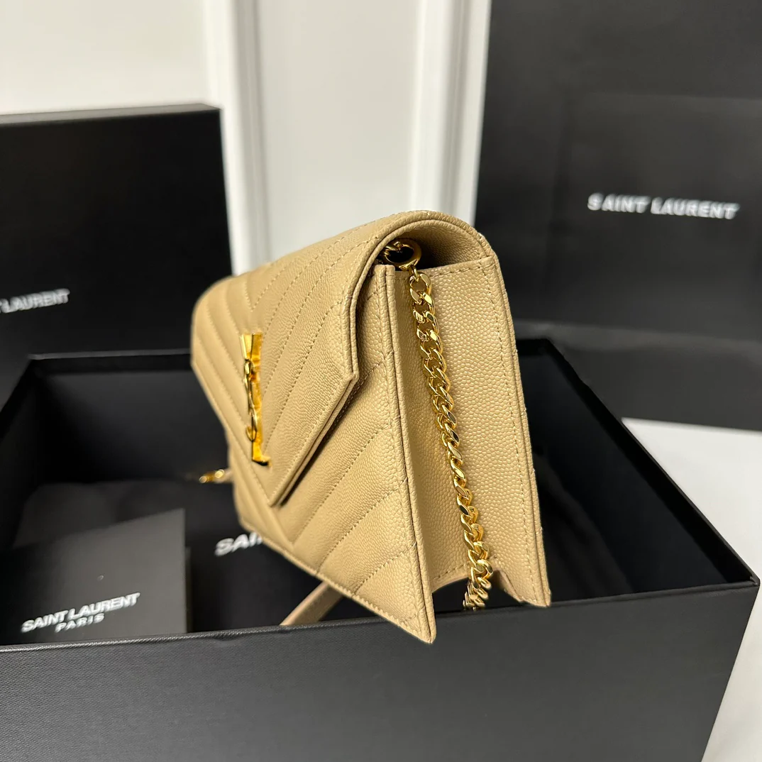 YSL Monogram Caviar WOC Apricot с золотой пряжкой, 22 см