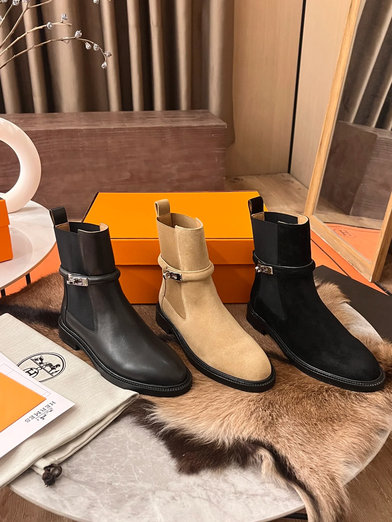 Ботинки Hermes Kelly Buckle Rider 2024 — темно-черные