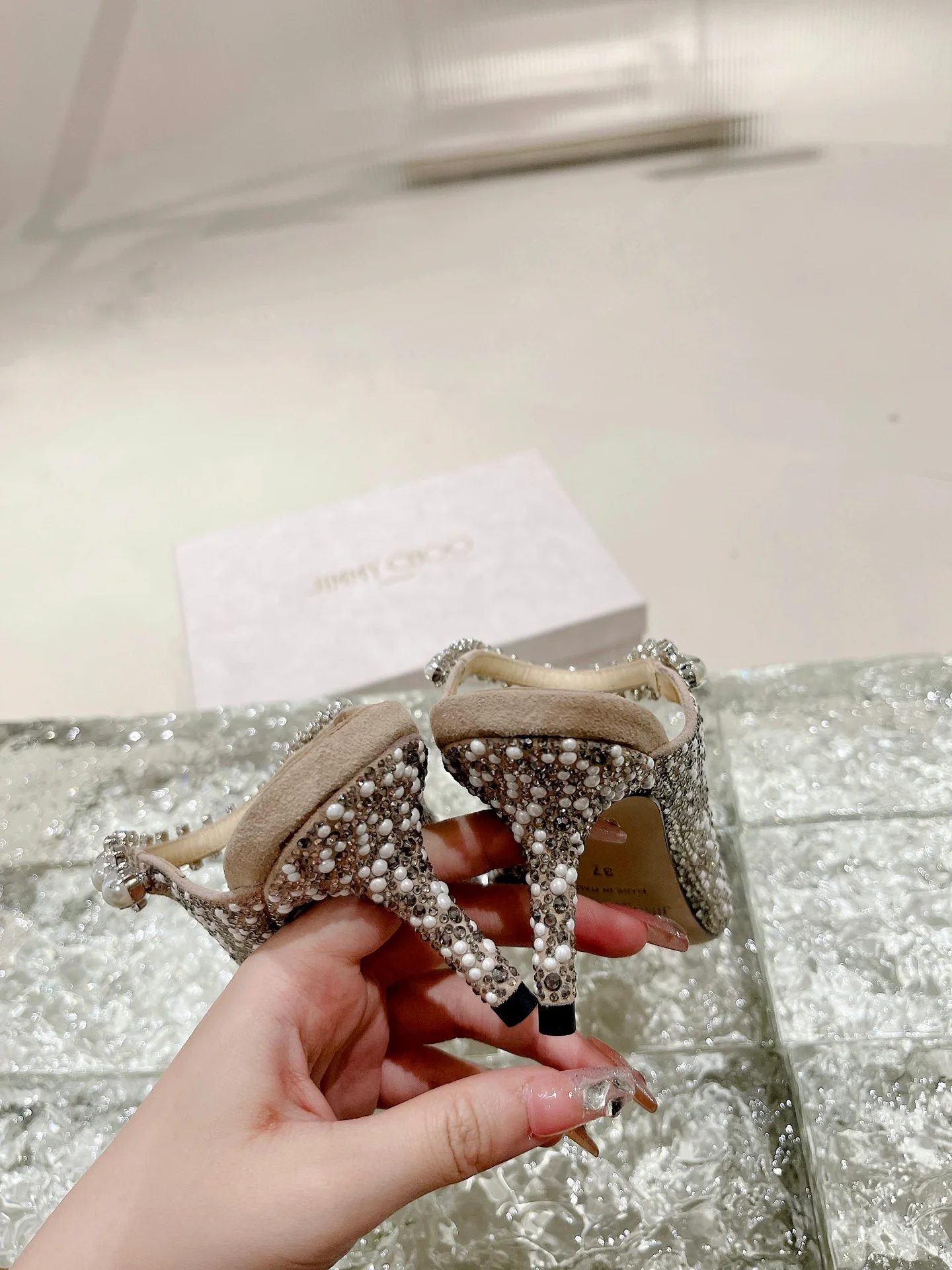 Туфли на высоком каблуке Jimmy с острым носком и жемчужной отделкой - 6-5 см - серебристые