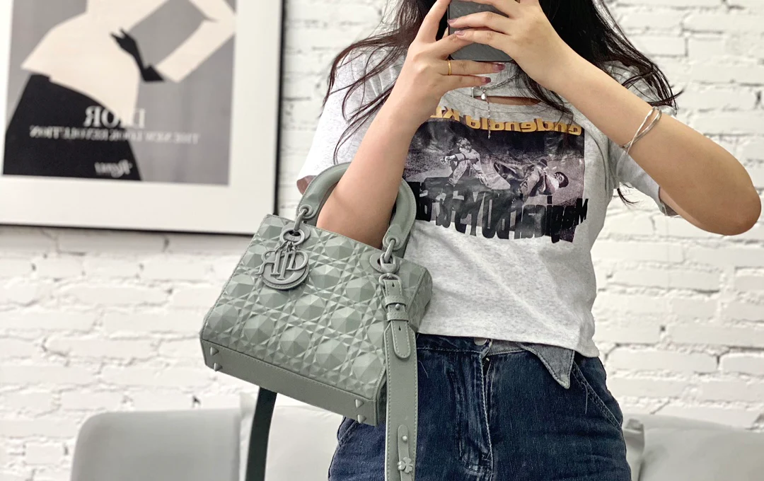 Сумка Dior Lady Dior - четырехсекционная Princess Dior - 20 см - серый ромбовидный принт