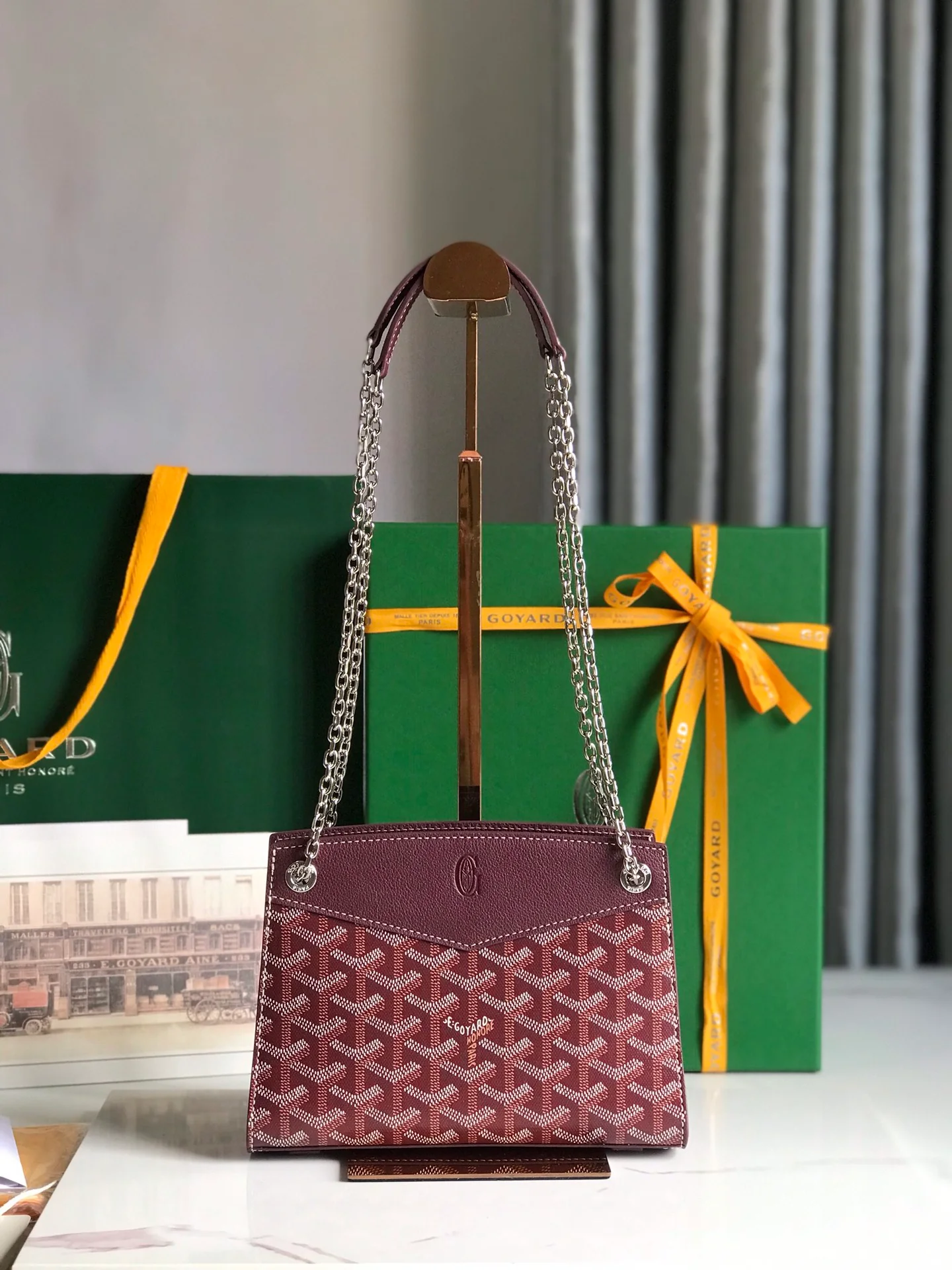 Кожаная сумка на цепочке Goyard Rouette - Mimi - Бордовый