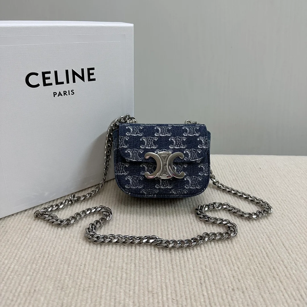 Мини-сумочка Celine Claude из денима на цепочке
