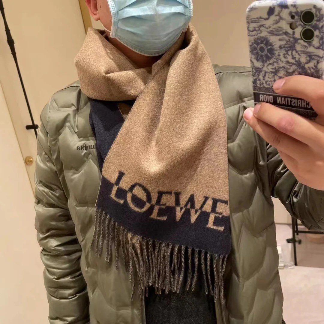 Шарф Lolwei с цветными блоками и кисточками - 90 г - Австралийская шерсть - 10 г - Кашемир - Серый абрикосовый