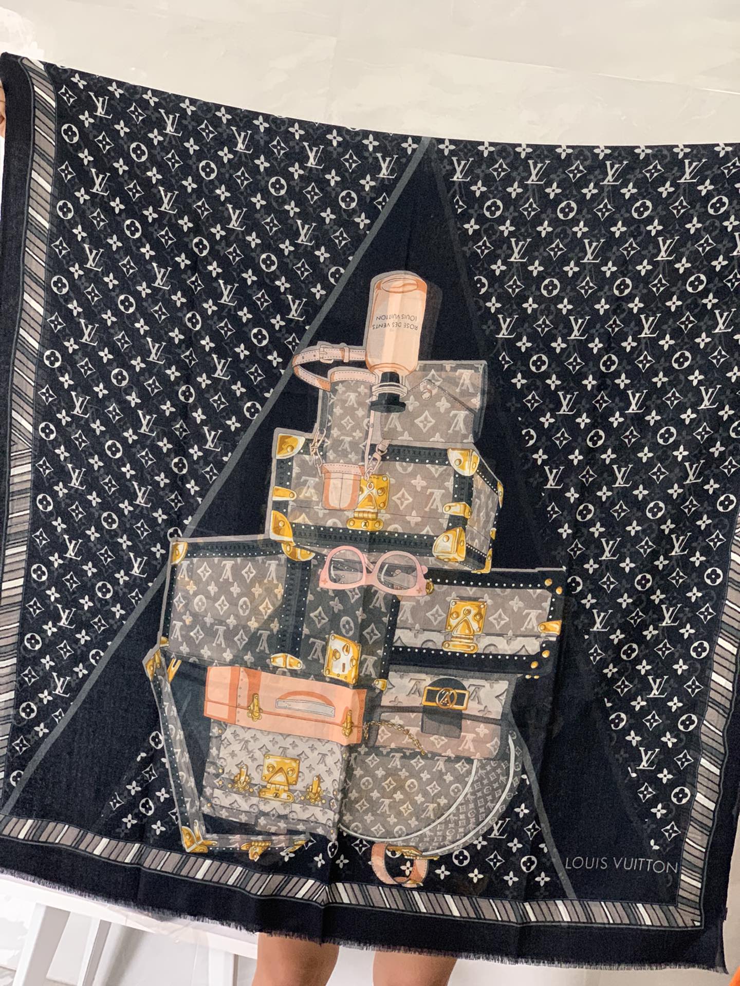 Длинный шарф с логотипом LV V - 110-200 см - кашемир высшего качества (100%) - 2 шт.