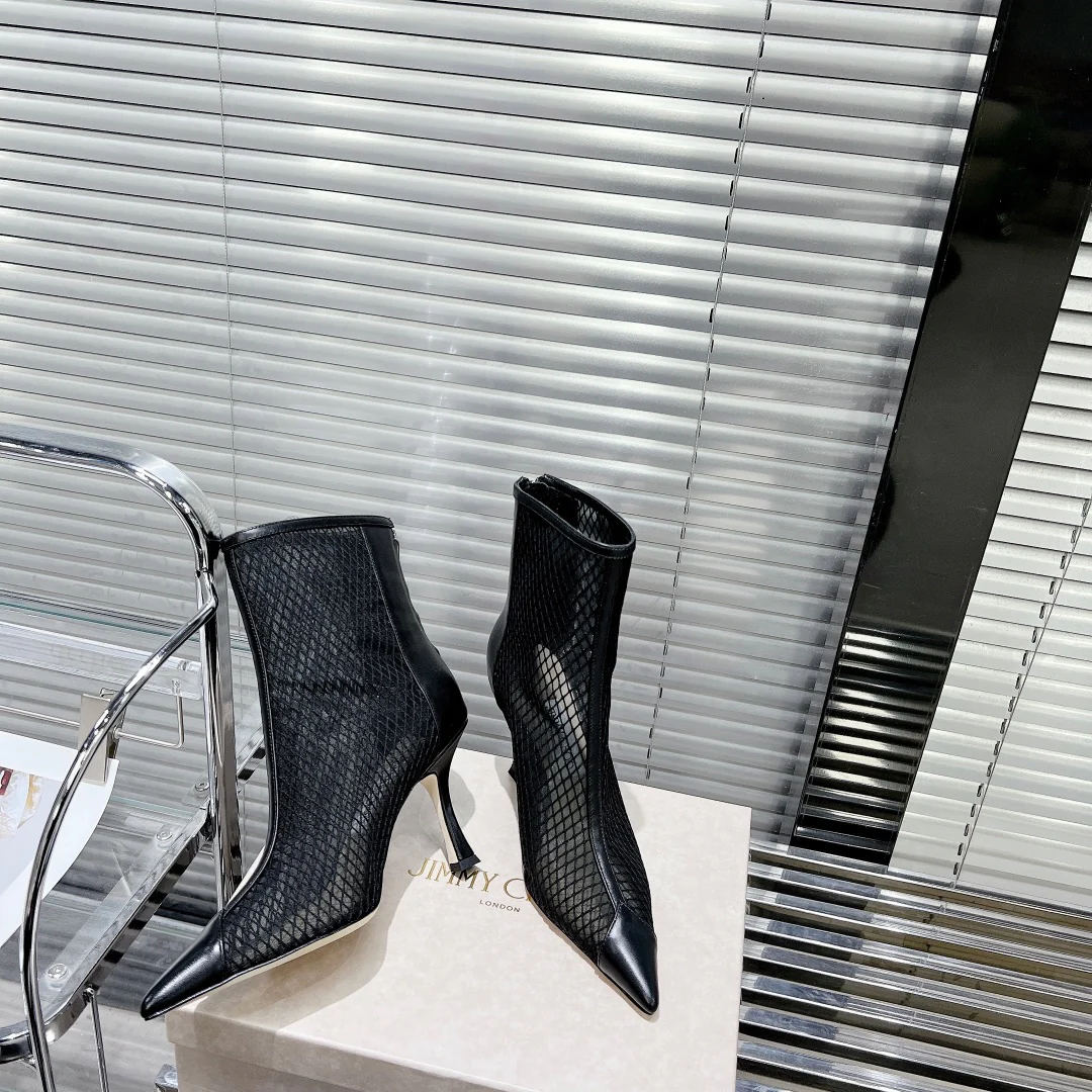 Jimmy - Новинка сезона весна/лето 2023 - Сетчатые сапоги на шпильке - Черные