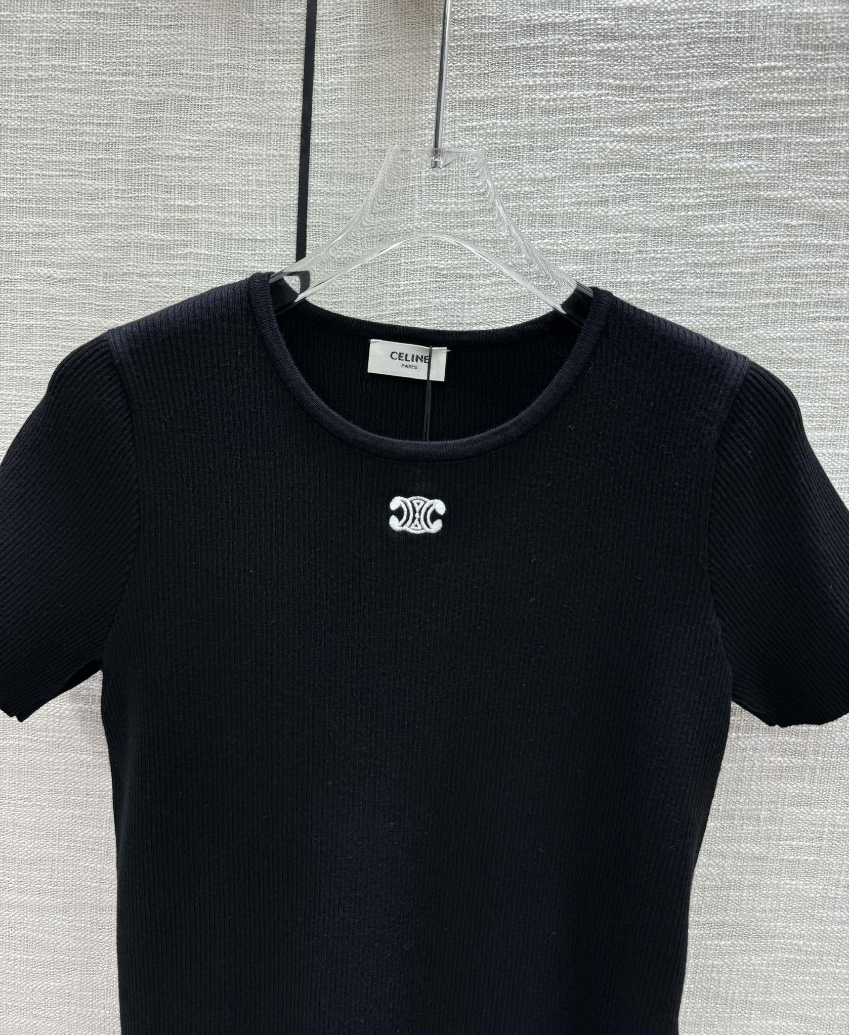 Вязаный топ с коротким рукавом Celine 2403 - черный