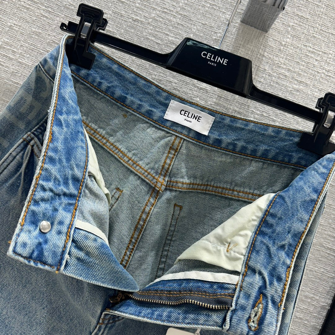 Celine 2403-24 Новинка ранней весны: джинсы прямого кроя с боковым принтом