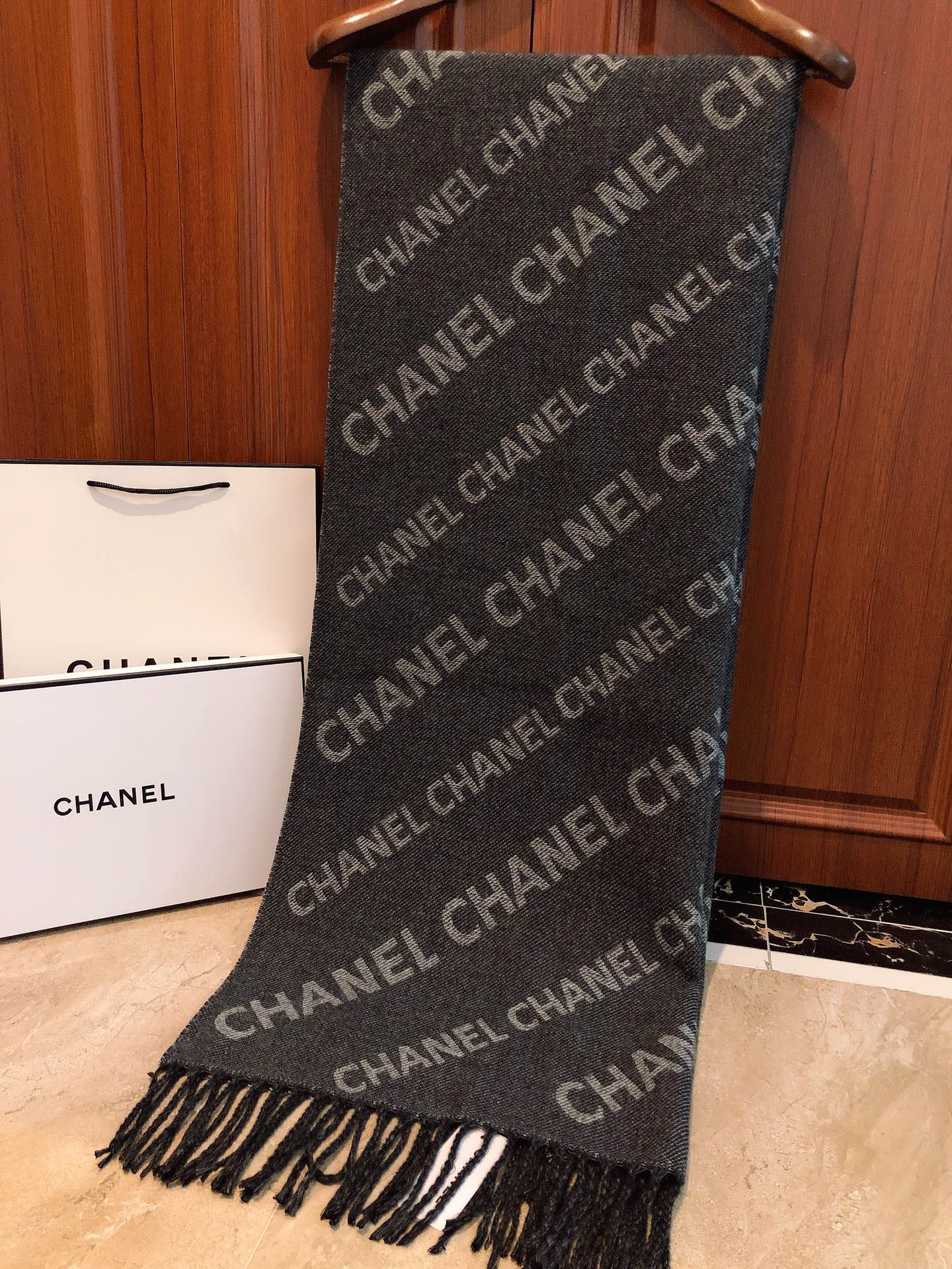 Двусторонний шарф Chanel с буквами - 38 см - 190 см - 1