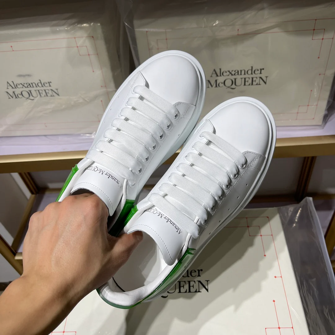 Классические белые кроссовки McQueen - унисекс - темно-зеленый резиновый каблук - премиум-издание