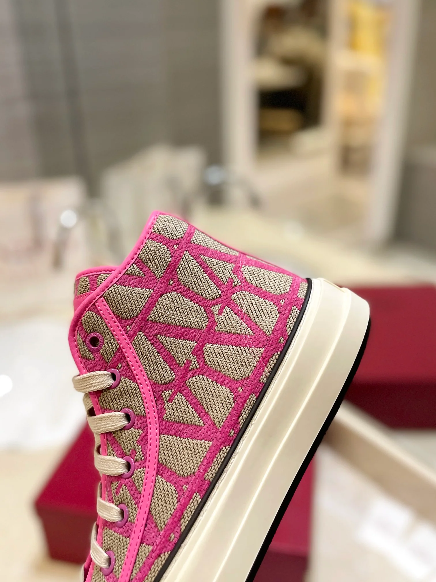 Повседневные парусиновые туфли Valentino средней высоты, унисекс, розовые.