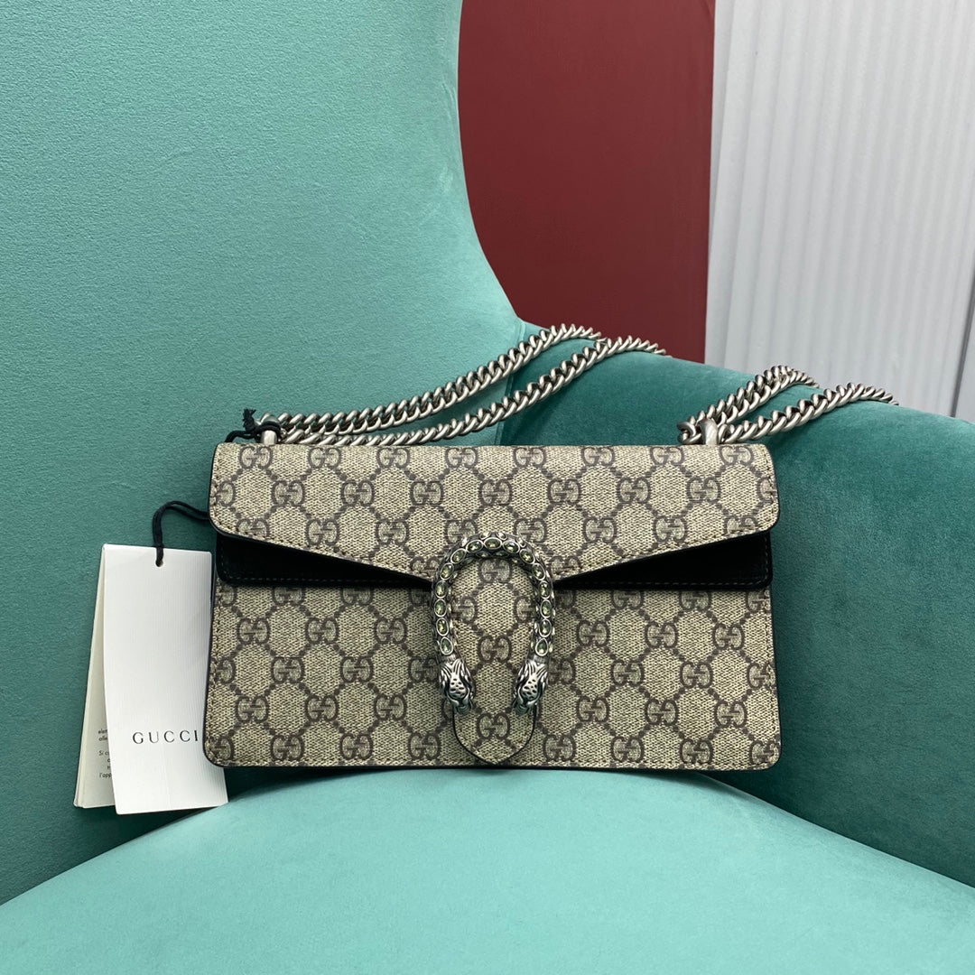 Сумка Gucci Dionysus - Монограммная канва, черная - 25 см x 7 см x 14 см