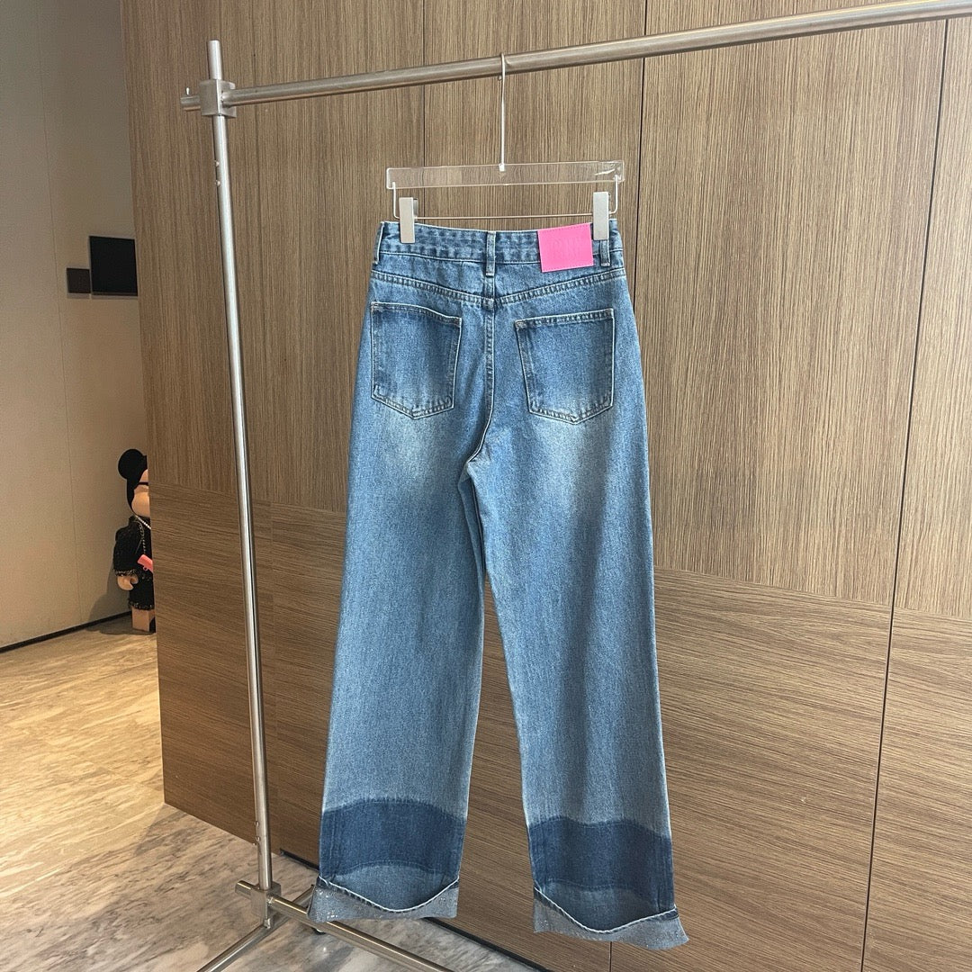 Miu Miu-2404 - Джинсы с отделкой стразами по низу