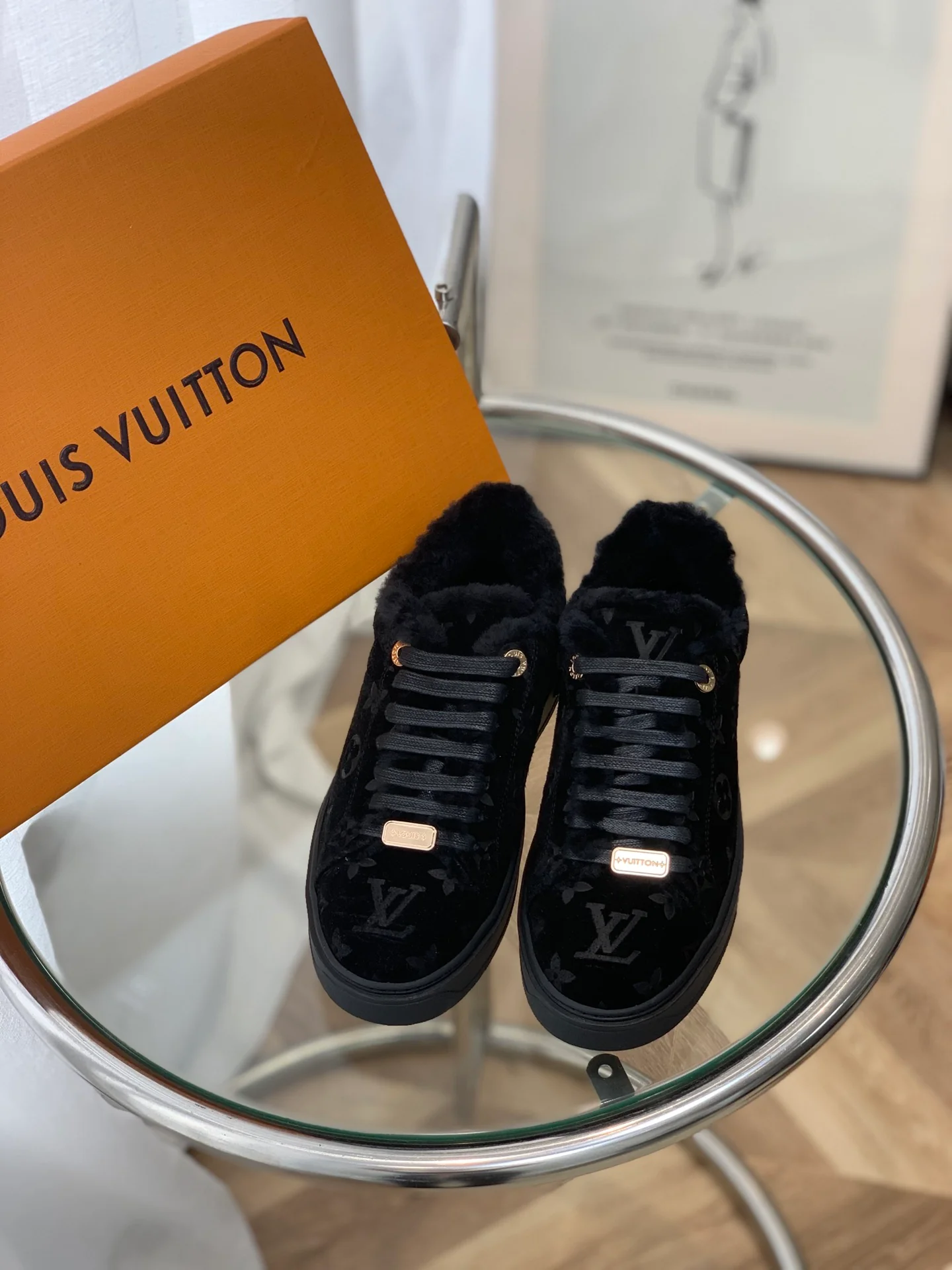 Обувь LV - шерстяные повседневные туфли LV - полностью черные