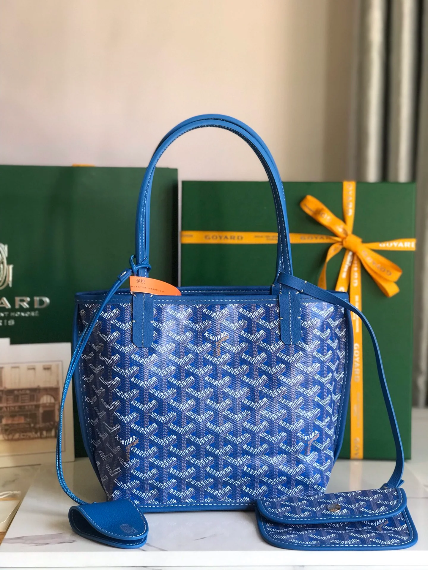 Двусторонняя сумка Goyard из телячьей кожи с узором - синяя