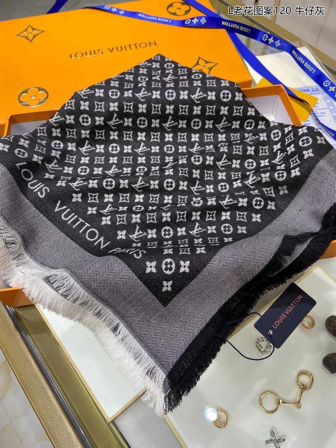 Шарф LV Monogram - 120 см - Шелк и шерсть - Черный