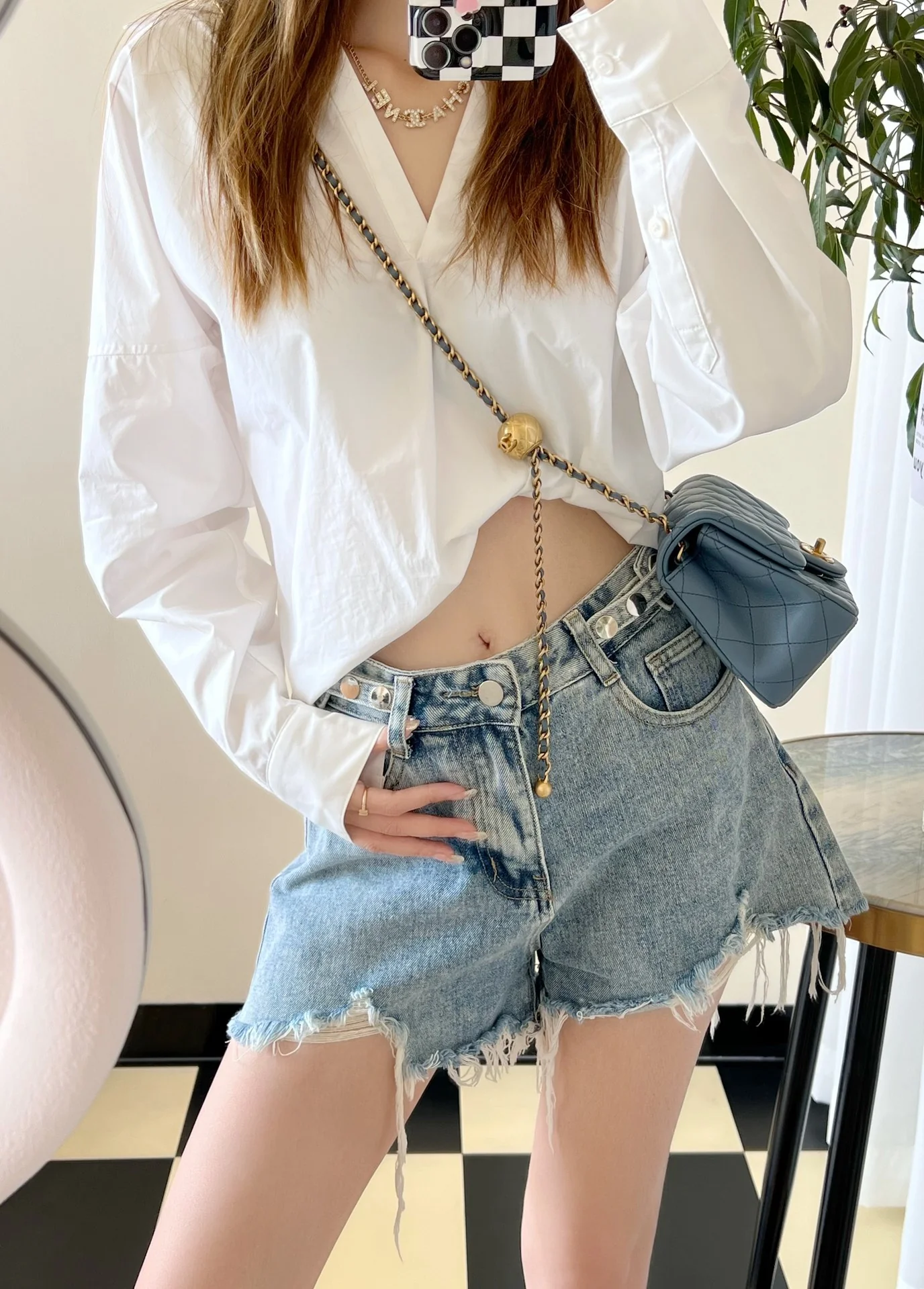 Chanel - CF Golden Ball Square Fat Man - Denim Blue