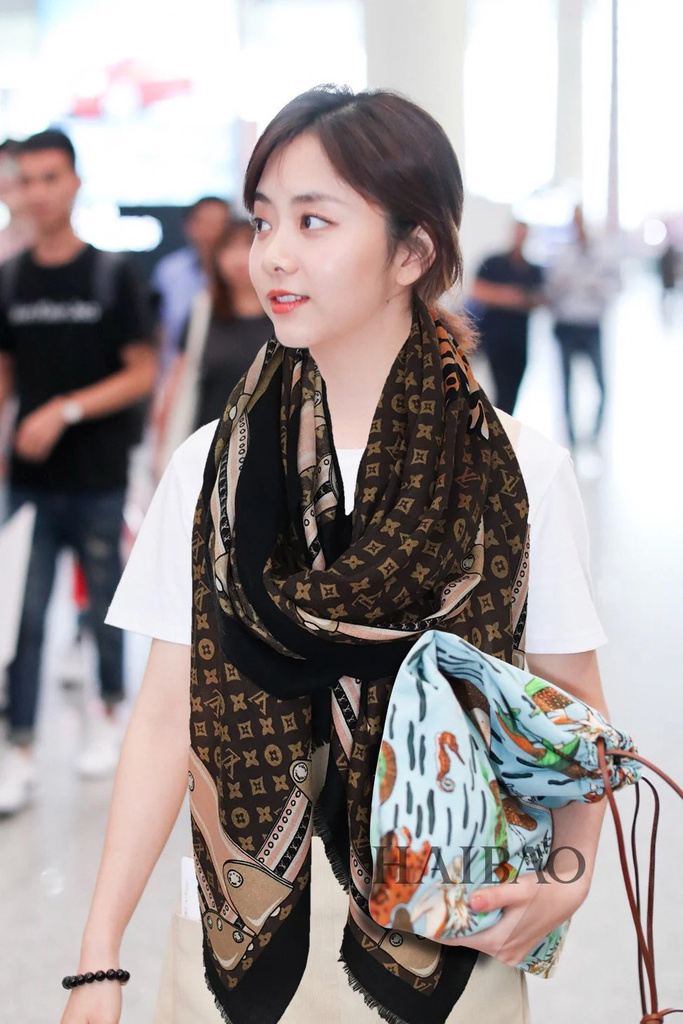 LV - Шарф с изображением тигра и животных - 200 см - 110 см - 100 см - Чистый кашемир - Коричневый