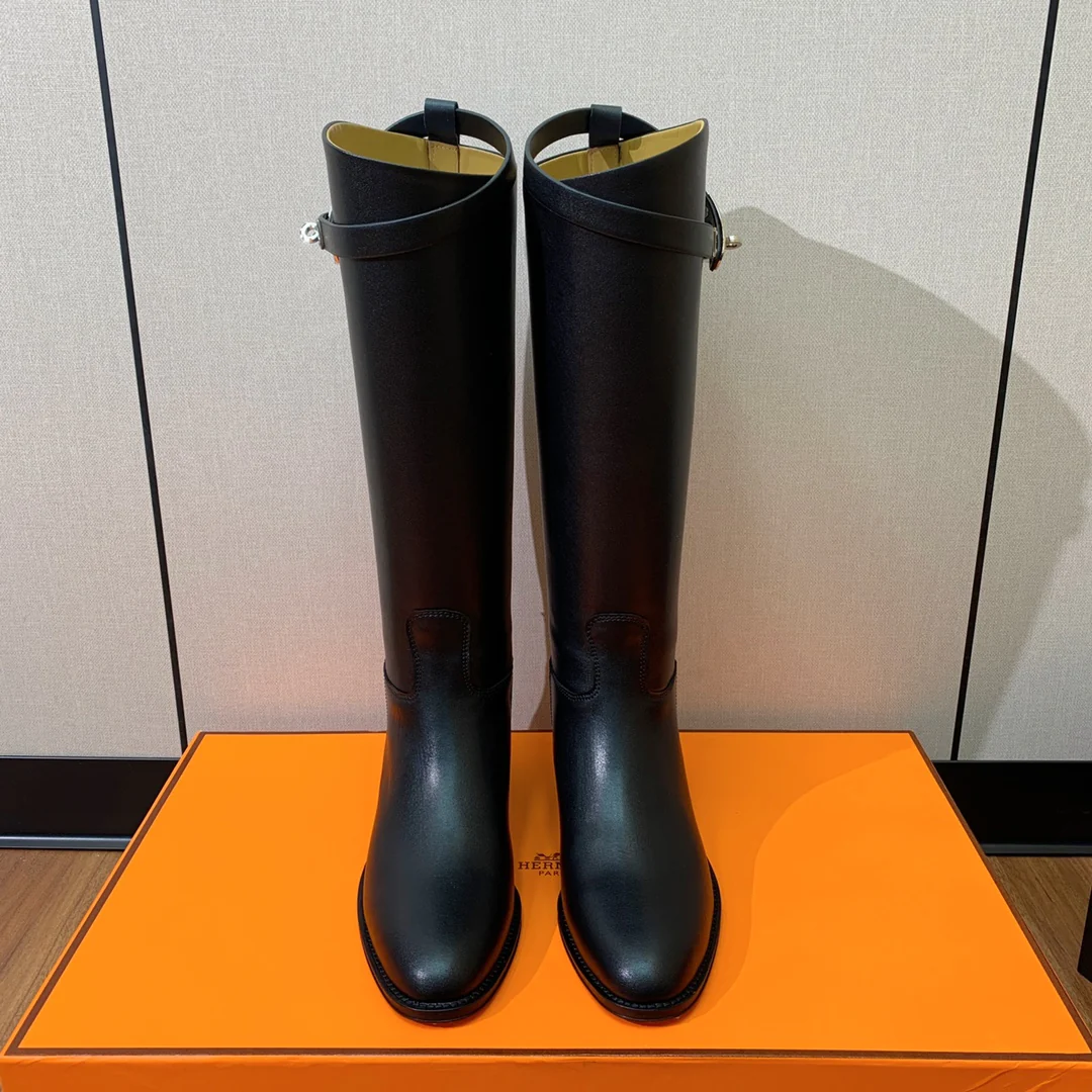 Сапоги для верховой езды Hermes Kelly с пряжкой - черные