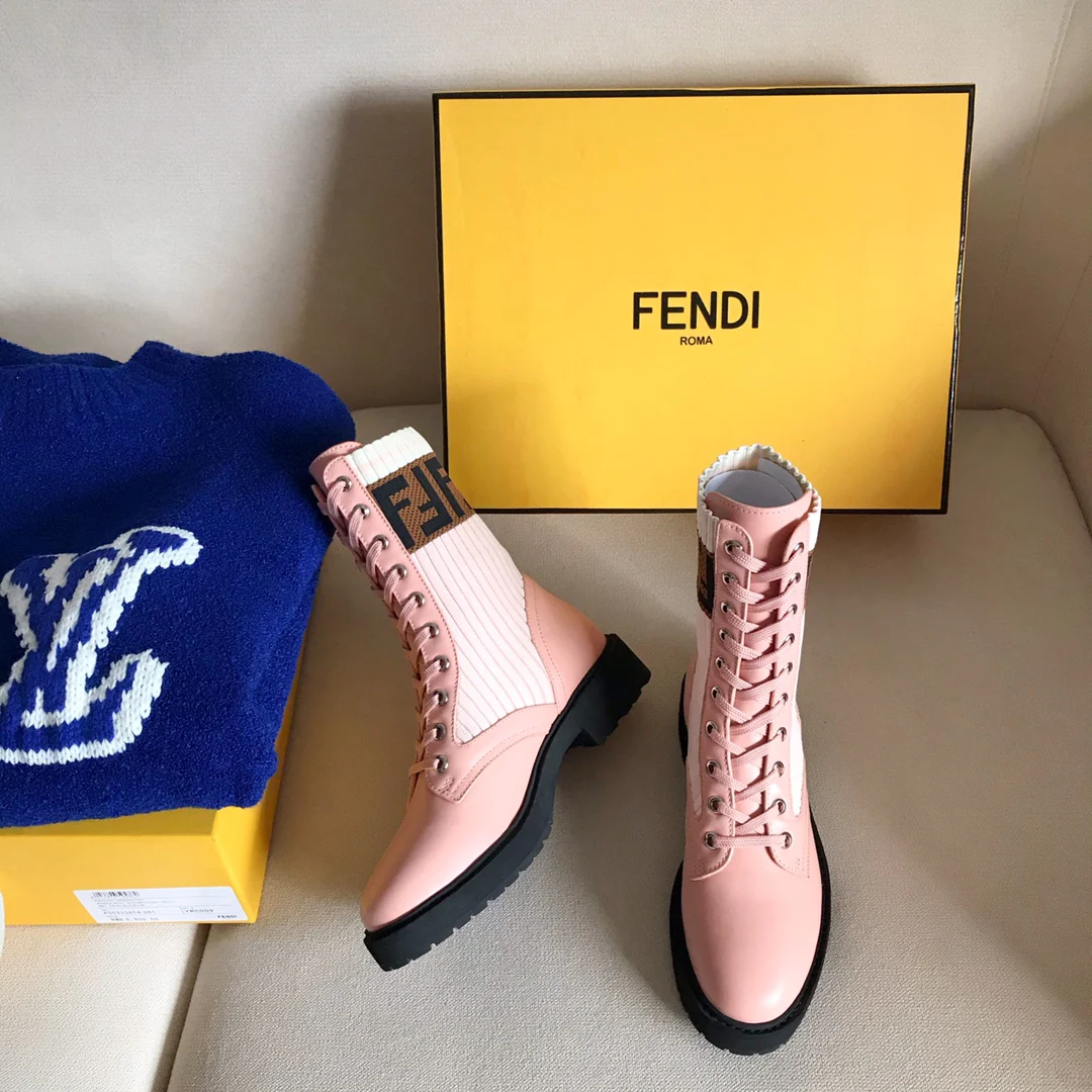 Ботинки-носки Fendi до середины икры - розовые