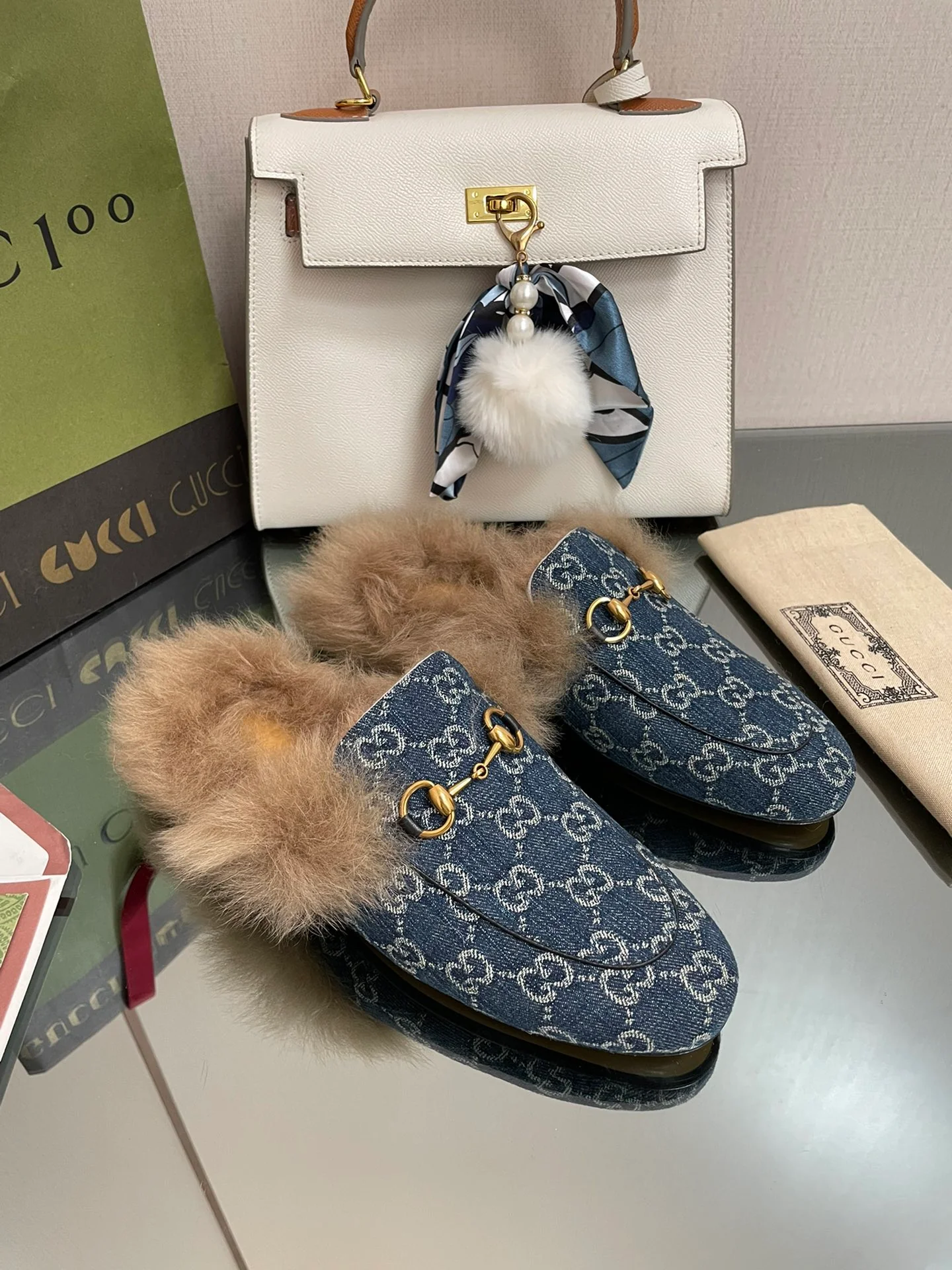 Gucci - Мюли Denim Monogram Horsebit Mouri