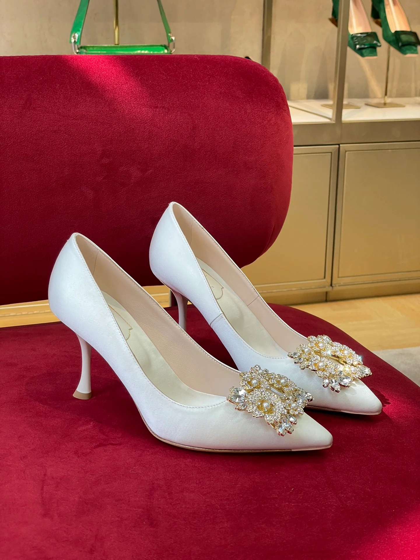 Туфли RV Shoes - ручная работа со стразами Swarovski - на высоком каблуке - белые