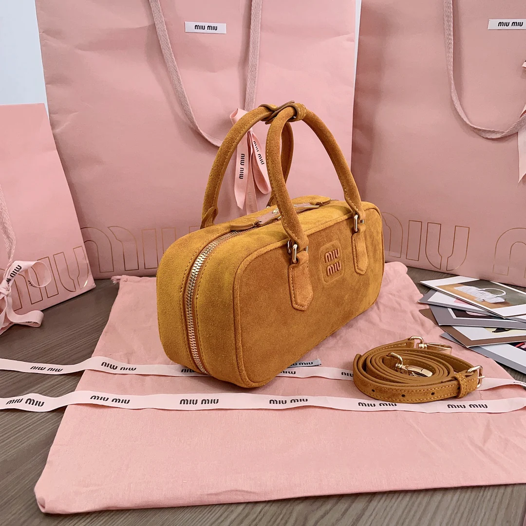 Miu Miu - 5bb148 - Замшевая сумка для боулинга - Средний размер - Тыквенный цвет