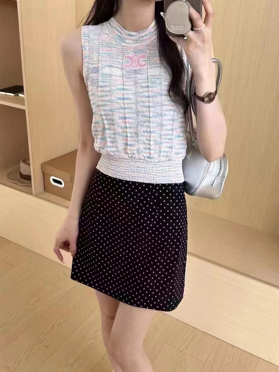 Celine-2404-Dopamine Macaron Color Striped Knit Short-Shee