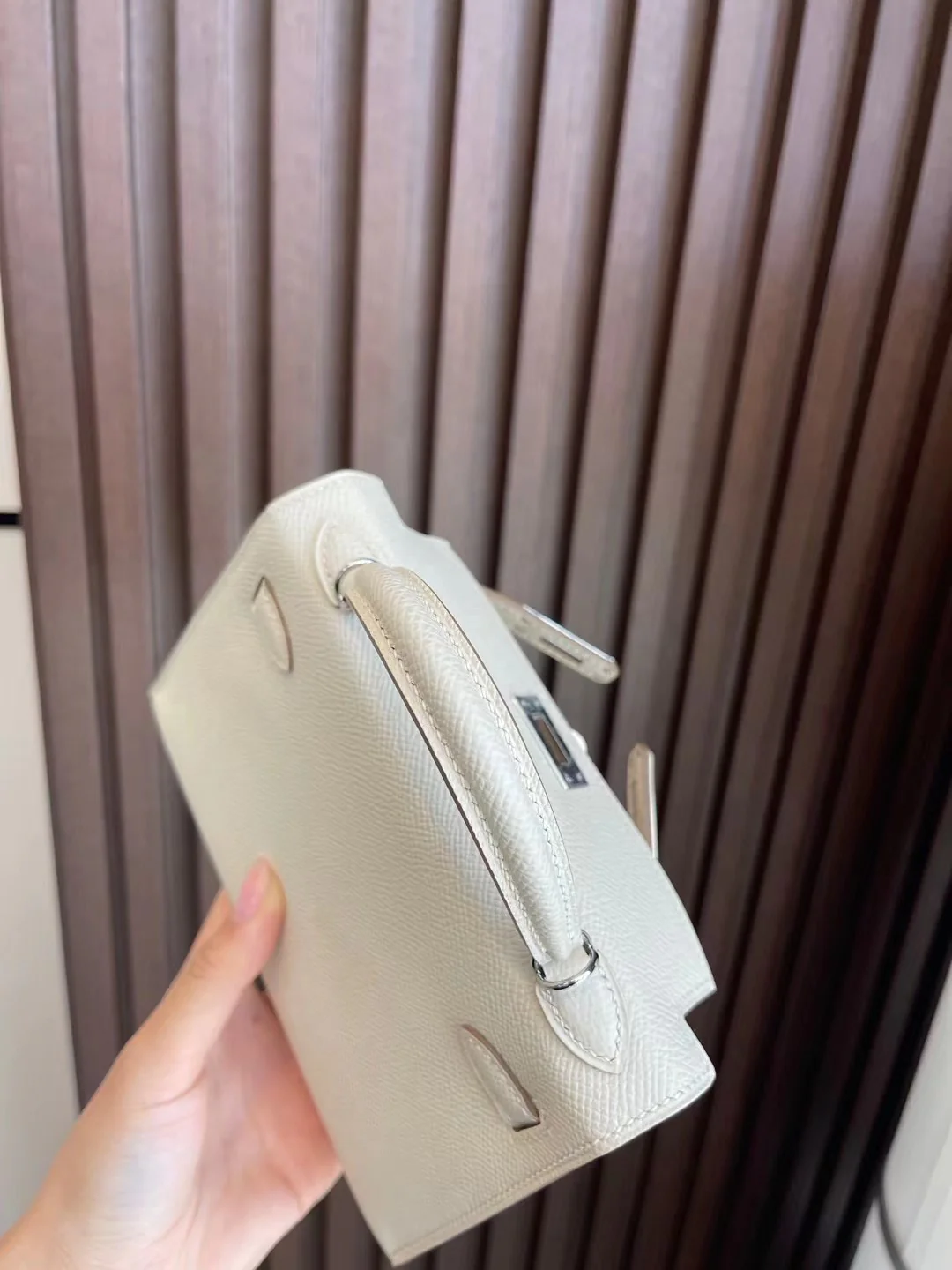 Hermes Kelly Mini 2nd Generation Epsom Milkshake White Silver Buckle