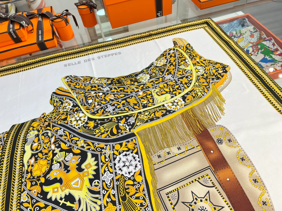 Шелковый шарф Hermes 90 - Prairie Saddle