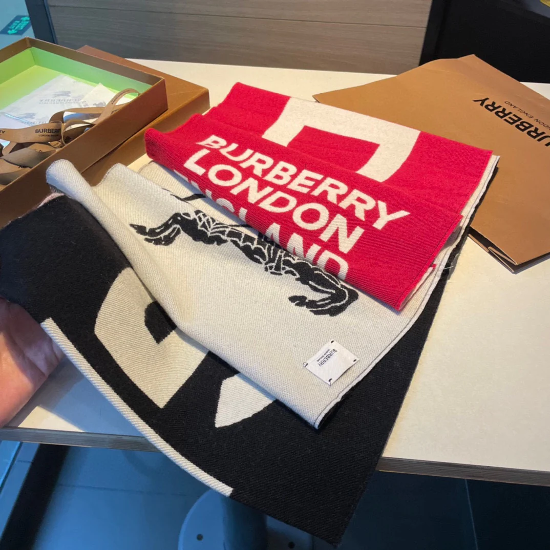 Классический двусторонний шарф Burberry для верховой езды - 34 см - 195 см - 100% кашемир