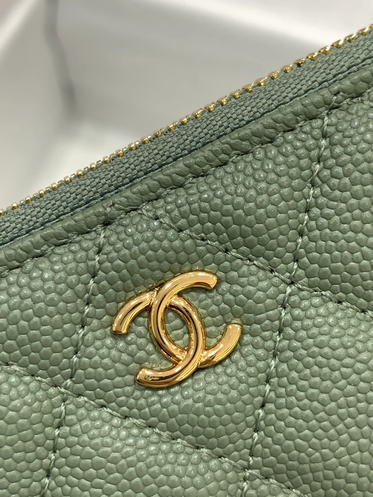 Классический кожаный кошелек на молнии Chanel 19 Series - зеленый