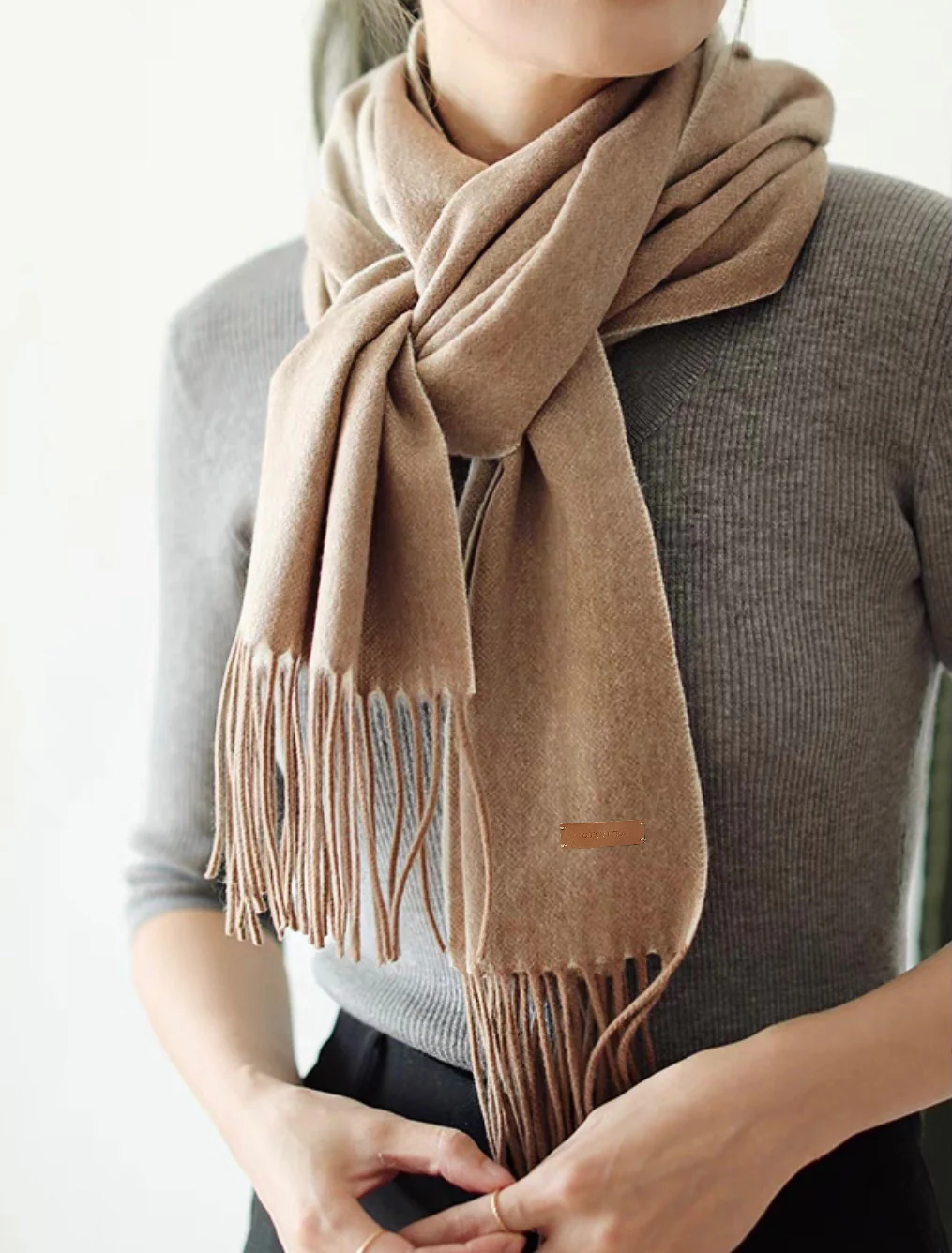 Двусторонний кашемировый шарф LV - 180 см - 35 см - абрикосовый