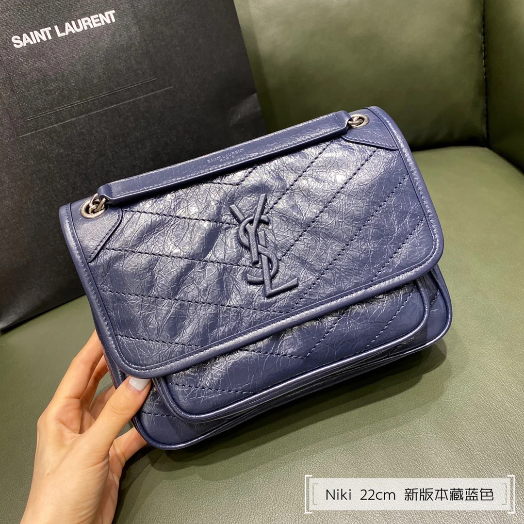 Сумка-мессенджер YSL Niki - темно-синяя - кожа - 22 см