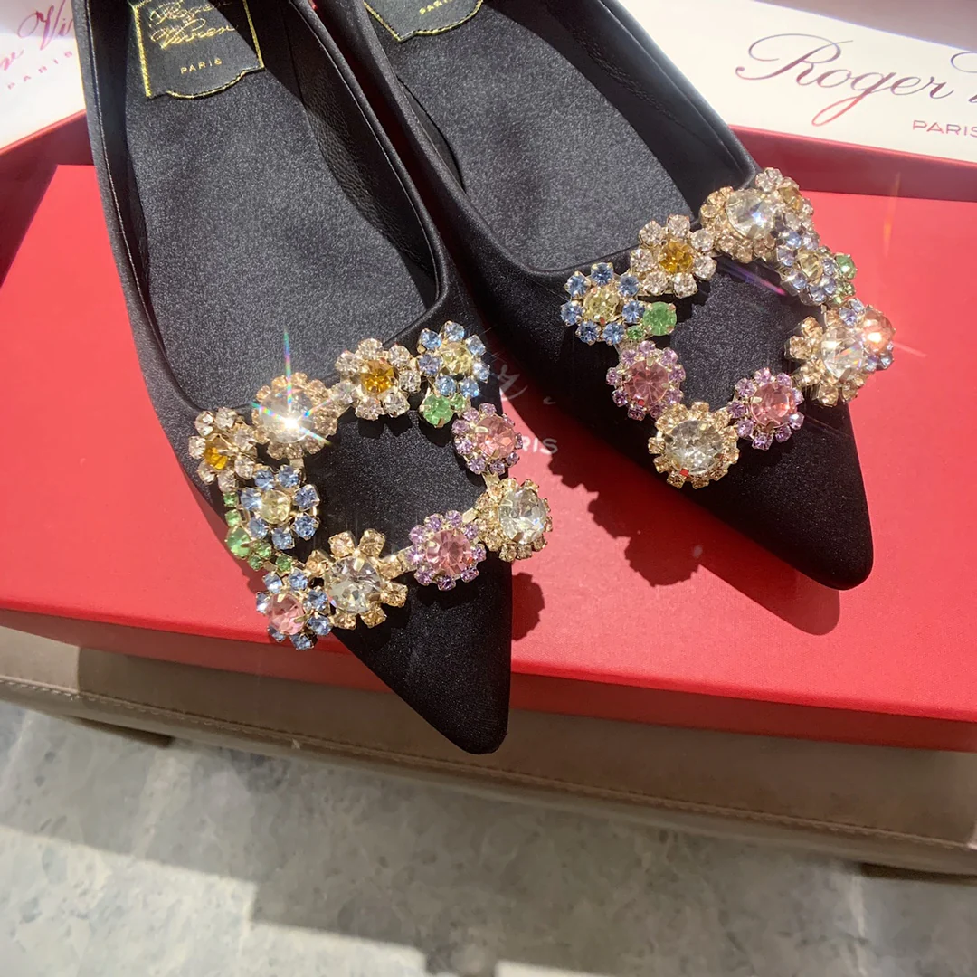 RV-Плоское дно-Шелковая пряжка со стразами-Черный-1