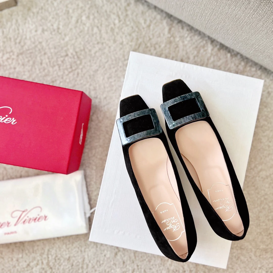 Туфли RV - Туфли на массивном перламутровом каблуке с узором в виде облаков - Черные - 4-5 см