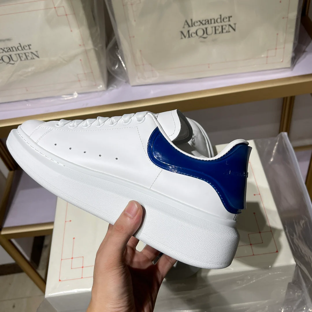 Классические белые кроссовки McQueen - унисекс - темно-синий резиновый каблук - премиум-издание